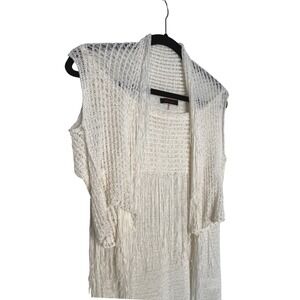 Y2K Romantic Grunge White Crochet Knit Fringe Shirt